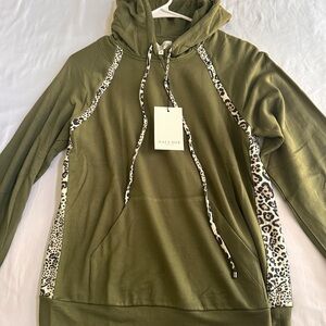 Hale Bob Olive Green Hoodie with Leopard Accents